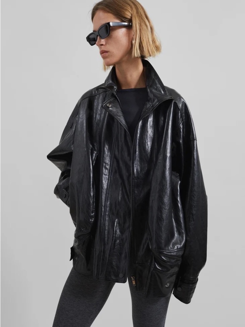 The Frankie Shop Oversized Savannah Black Faux Leather Jacket